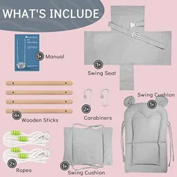 GFU Baby Swing, Canvas Baby Swings for Infants, Secure Baby Swing Outdoor, Toddler Swing for Indoors, Wooden Hanging Baby Swing Seat, Hammock for Tree and Backyard