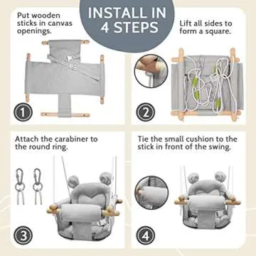 GFU Baby Swing, Canvas Baby Swings for Infants, Secure Baby Swing Outdoor, Toddler Swing for Indoors, Wooden Hanging Baby Swing Seat, Hammock for Tree and Backyard