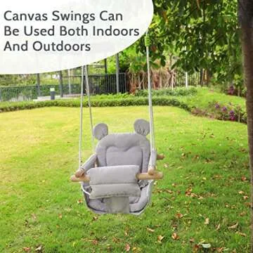 GFU Baby Swing, Canvas Baby Swings for Infants, Secure Baby Swing Outdoor, Toddler Swing for Indoors, Wooden Hanging Baby Swing Seat, Hammock for Tree and Backyard