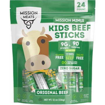 Mission Meats Kids Beef Sticks – 100% Grass Fed & Pasture Raised, Healthy Snacks for Kids and Todd...