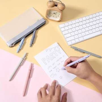 Mr. Pen- Retractable Gel Pens with Rose Gold Ring and Ball, 6 Pack, Morandi Barrels, Japanese Black Gel Pens, Fast Dry, Gel Pens Fine Point 0.5mm, Smooth Writing Aesthetic Pens for Journaling