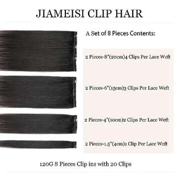Human Hair Clip in Hair Extensions,120g 8pcs Lace Clip in Human Hair Extensions #1B Natural Black 20Clips in Real Hair Extensions 18inch Clip In Hair Extensions for Women