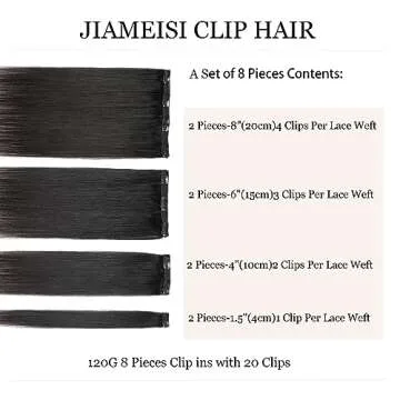 Human Hair Clip in Hair Extensions,120g 8pcs Lace Clip in Human Hair Extensions #1B Natural Black 20Clips in Real Hair Extensions 18inch Clip In Hair Extensions for Women