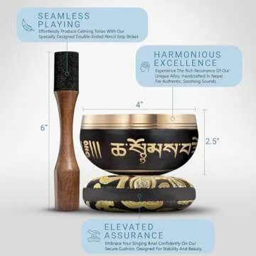Tibetan Singing Bowl Set – Authentic Hand-Tuned Sound Bowl for Meditation – Complete Meditation Bowl Kit with Cushion, Mallet, Box & Guide – Perfect Tibetan Bell for Yoga, Relaxation, & Sound Healing