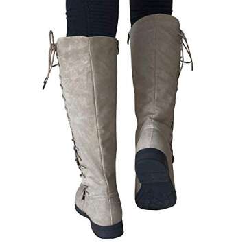 Meilidress Womens Winter Cowgirl Boots Tall Riding Knee High Leather Strappy Flat Shoes