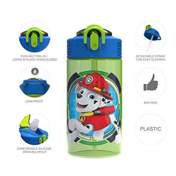 Zak Designs Paw Patrol Kids Spout Cover and Built-in Carrying Loop Made of Plastic, Leak-Proof Water...