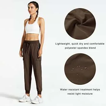 Libin Women's Cargo Joggers Lightweight Quick Dry Hiking Pants Athletic Workout Lounge Casual Outdoor, Brown M