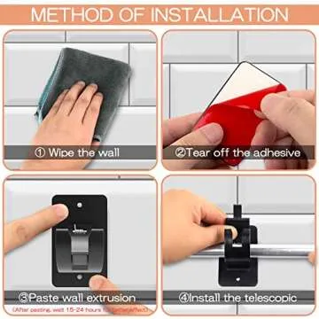 2 Pieces Self Adhesive Curtain Rod Bracket, Universal Plastic Curtain Rod Holders, No Drill Curtain Rod Brackets Curtain Rod Hooks for Bathroom, Bedroom, Livingroom, Kitchen (Black)