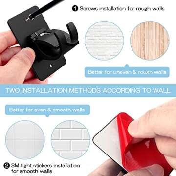 2 Pieces Self Adhesive Curtain Rod Bracket, Universal Plastic Curtain Rod Holders, No Drill Curtain Rod Brackets Curtain Rod Hooks for Bathroom, Bedroom, Livingroom, Kitchen (Black)