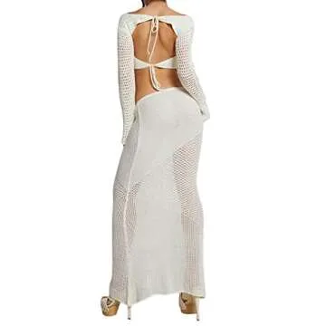 Votuleazi Women’s 2 Piece Skirt Set Crochet Knitted Sexy Crop Top Y2k Low Waist Bodycon Knit Maxi Skirt Summer Matching Sets(A White,S)