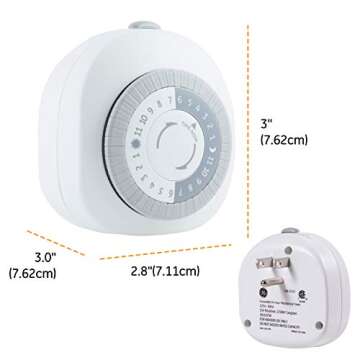GE 24-Hour Heavy Duty Indoor Mechanical Timer, 1 Grounded Outlet Timer, ON/OFF Daily Cycle Timer Plug, 30-Minute Interval Timer Outlet, 125VAC Light Timer, Plug Timer, Lamp Timer, White, 2 Pack, 46139