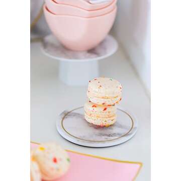 Sugar & Cloth Coaster Set, Marble Melamine with Gold Trim, 8 Count