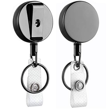 2 Pack Heavy Duty Retractable Badge Holder Reel, Will Well Metal ID Badge Holder with Belt Clip Key ...