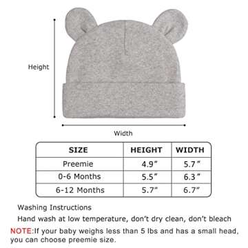 PESAAT Newborn Hospital Hat 0-12Months Preemie Boys Girls Beanie Solid Infant Baby Hats Autumn Winter (4Pack-A, 0-6 Months)