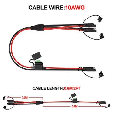 iGreely 10AWG SAE Splitter Cable with Fuse Holder for Solar Use