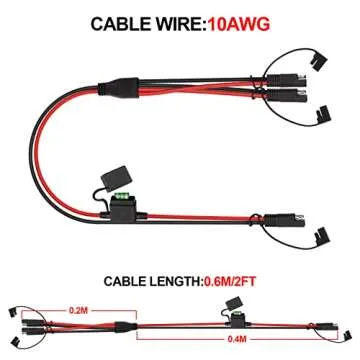 iGreely 10AWG SAE Splitter Cable with Fuse Holder for Solar Use