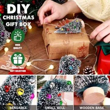 5 Pcs Artificial Mini Christmas Sisal Snow Frost Trees with Decorated Ball - Small Bottle Brush Tree...