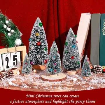 5 Pcs Artificial Mini Christmas Sisal Snow Frost Trees with Decorated Ball - Small Bottle Brush Trees Colorful Beads 5 Sizes for Christmas Decor Christmas Party Home Table Craft Decorations
