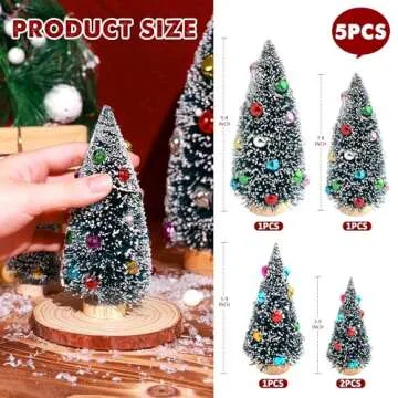 5 Pcs Artificial Mini Christmas Sisal Snow Frost Trees with Decorated Ball - Small Bottle Brush Trees Colorful Beads 5 Sizes for Christmas Decor Christmas Party Home Table Craft Decorations