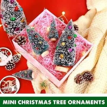 5 Pcs Artificial Mini Christmas Sisal Snow Frost Trees with Decorated Ball - Small Bottle Brush Trees Colorful Beads 5 Sizes for Christmas Decor Christmas Party Home Table Craft Decorations