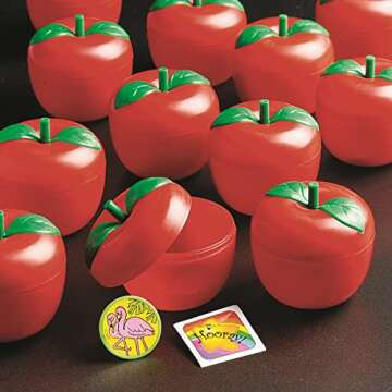 Fun Express 12 Pieces Toy Filled Bobbing Apples - Each Filled with Toy and Sticker - Carnival, Hallo...