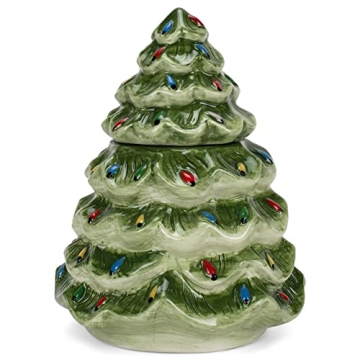 Transpac Christmas Tree Ceramic Cookie Jar for Holidays