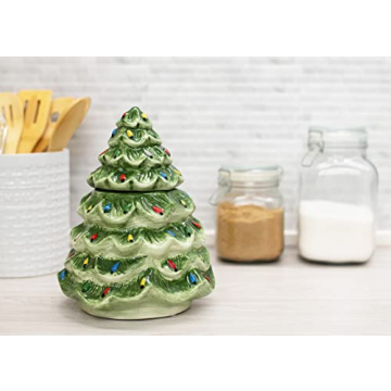 Transpac Christmas Tree Ceramic Cookie Jar for Holidays