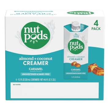nutpods Caramel Coffee Creamer - Unsweetened Non Dairy Creamer Made from Almonds and Coconuts - Keto Creamer, Whole30, Gluten Free, Non-GMO, Vegan, Sugar Free, Kosher (4-Pack)
