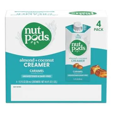 nutpods Caramel Coffee Creamer - Unsweetened Non Dairy Creamer Made from Almonds and Coconuts - Keto Creamer, Whole30, Gluten Free, Non-GMO, Vegan, Sugar Free, Kosher (4-Pack)