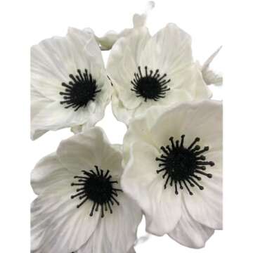 LebriTamFa 14Pcs Real Touch Anemone Poppy Bouquet for Artificial Flower Decor Kitchen Table Centerpiece Vase Home Greenery Wedding Holding Flowers Backdrop Arch Wall (White)