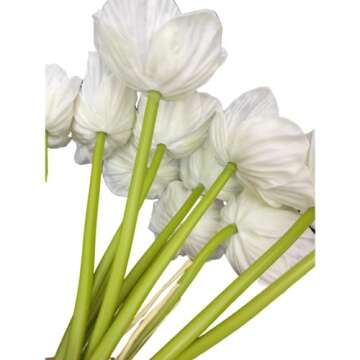 LebriTamFa 14Pcs Real Touch Anemone Poppy Bouquet for Artificial Flower Decor Kitchen Table Centerpiece Vase Home Greenery Wedding Holding Flowers Backdrop Arch Wall (White)