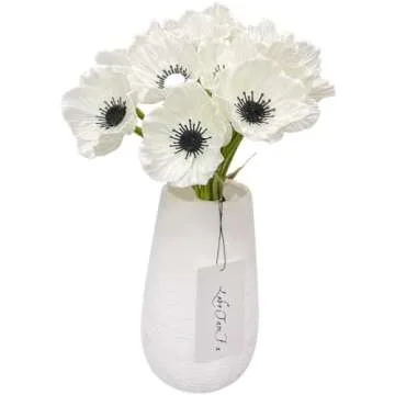 LebriTamFa 14Pcs Real Touch Anemone Poppy Bouquet for Artificial Flower Decor Kitchen Table Centerpiece Vase Home Greenery Wedding Holding Flowers Backdrop Arch Wall (White)