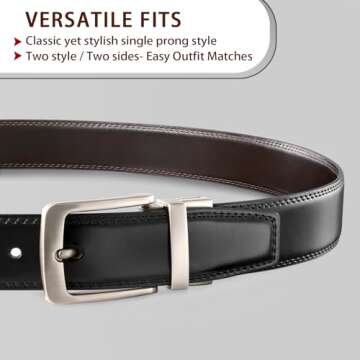 MILORDE Men's Reversible Leather Belt - Two Colors in One