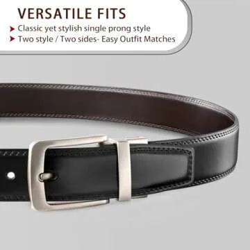 MILORDE Men's Reversible Leather Belt - Two Colors in One