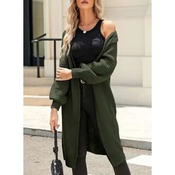 Dokotoo Womens Winter Autumn Fashion Open Front Cardigan Sweaters for Women Long Sleeve Soft Chunky Knitted Casual Cardigans Outwears Jackets Coats Green Large