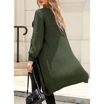 Dokotoo Womens Winter Autumn Fashion Open Front Cardigan Sweaters for Women Long Sleeve Soft Chunky Knitted Casual Cardigans Outwears Jackets Coats Green Large