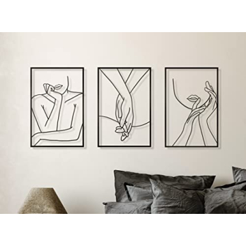 Vivegate Minimalist Female Body Single Line Metal Wall Art Decor - 18"X12" Set of 3