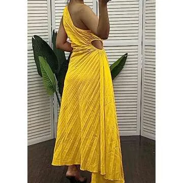 Vaceky Women's Pleated One Shoulder Midi Dress for Summer