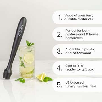 A Bar Above Wooden Muddler for Cocktails, 12-Inch Long Cocktail Muddler, Perfect to Crush Fruit, Pre...