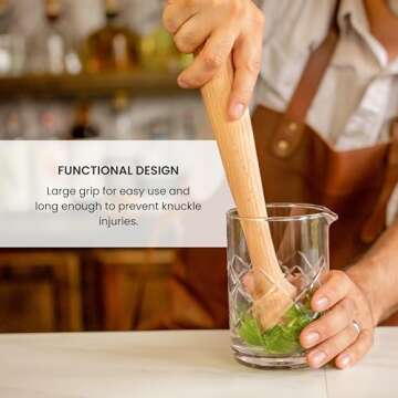 A Bar Above Wooden Muddler for Cocktails, 12-Inch Long Cocktail Muddler, Perfect to Crush Fruit, Pressing Mint and Sugar Cubes, Mint Muddler to Make Mojitos, Essential Bar Tools for Cocktail Set