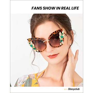 Slocyclub Halloween Glasses Jeweled Sunglasses, Funky Butterfly Shaped Oversized Rhinestone Sunglasses for Women with UV400 Protection, Colorful Fun Sunglasses