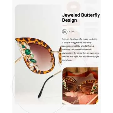 SlocyClub Jeweled Butterfly Sunglasses with UV400 Protection