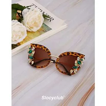 SlocyClub Jeweled Butterfly Sunglasses with UV400 Protection
