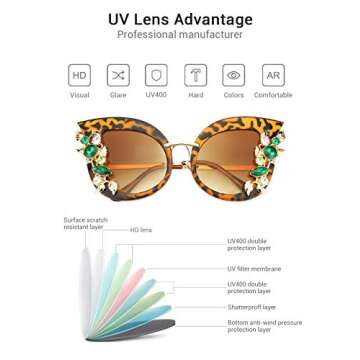 Slocyclub Halloween Glasses Jeweled Sunglasses, Funky Butterfly Shaped Oversized Rhinestone Sunglasses for Women with UV400 Protection, Colorful Fun Sunglasses