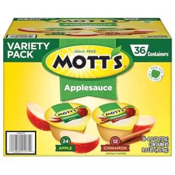 Mott's Apple & Cinnamon Variety Pack Applesauce, 4 oz cups, 36 count, No Artificial Flavors, Good Source Of Vitamin C, Nutritious Option For The Whole Family