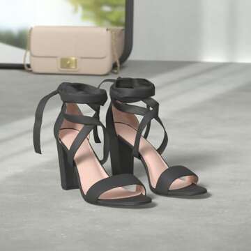 Huiyuzhi Women's Strappy Heels Lace Up High Heeled Sandals Chunky Block Ankle Tie Pumps Dress Party ...