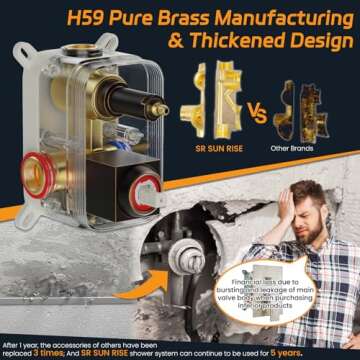 SR SUN RISE ORB Square Rainfall Shower Head and Handle Set, Wall Mounted Shower Fixtures, Metal Show...