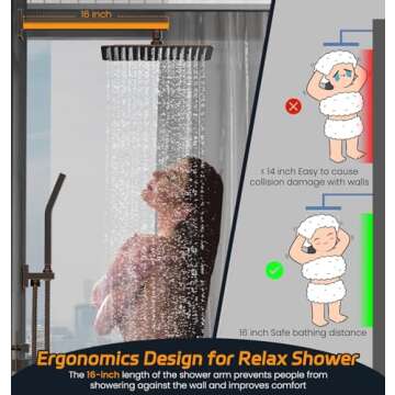 SR SUN RISE ORB Square Rainfall Shower Head and Handle Set, Wall Mounted Shower Fixtures, Metal Shower Faucet Trim Repair Kits (With Shower Valve) 10 Inches