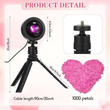 Glooglitter Heart Shaped Projection Lamp with 1000 Rose Petals Valentine's Day Sign Novelty Indoor Lamps USB Powered Romantic Night Light for Him Room Decorations Marry Me Proposal Weddings (Pink)