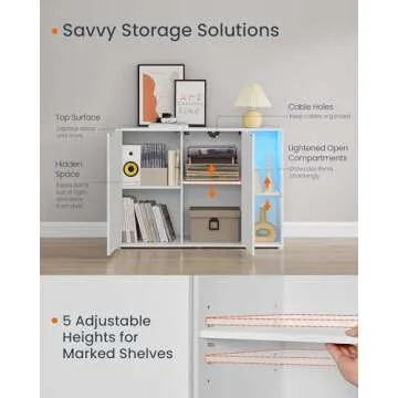 SONGMICS HOME Superfast Toolless Assembly, Storage Cabinet, Accent Buffet Cabinet with Lighting and Glass Shelf, Sideboard, Minimalist, Snow White UBBK372W02